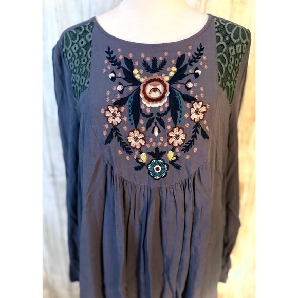 JODIFL Blue Embroidered Boho Mini Dress - Size Medium - Picture 2 of 8